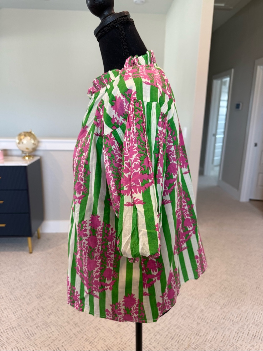 THML Striped Green & Pink Floral Button-Front Blouse - Picture 6 of 8